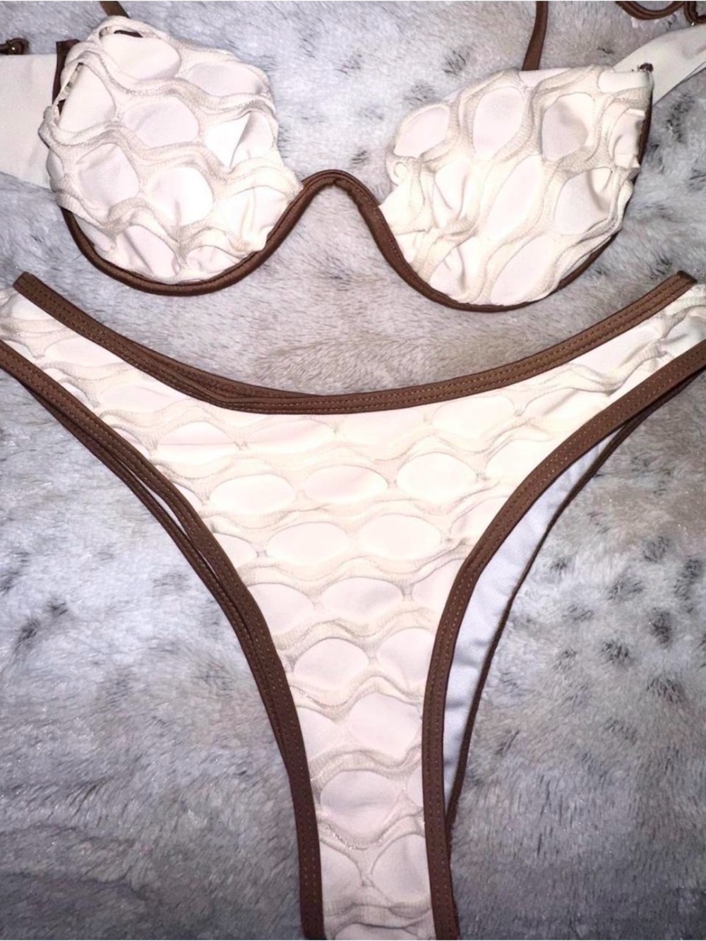 Cream and Brown Textured Bikini Set